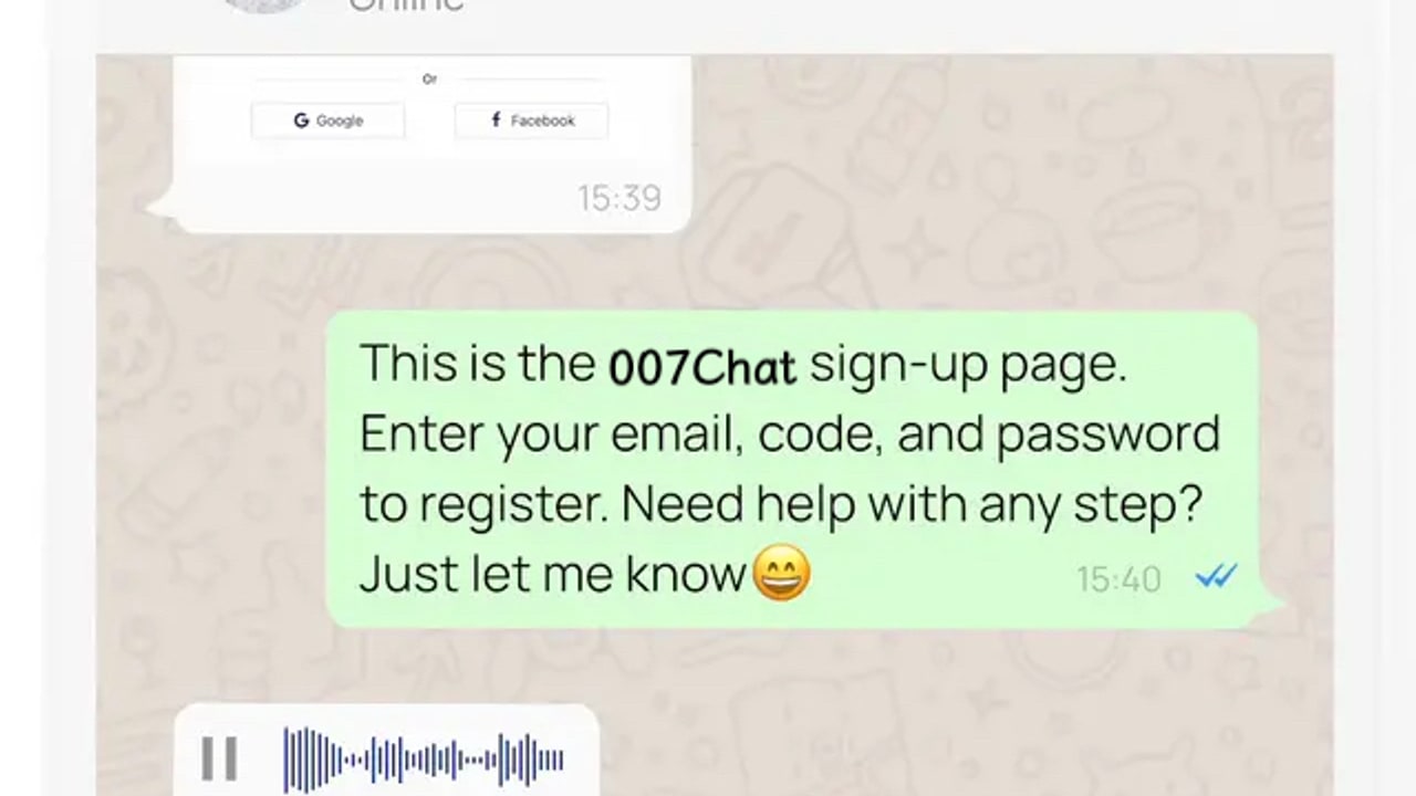 007Chat 会话与注册辅助公开截图